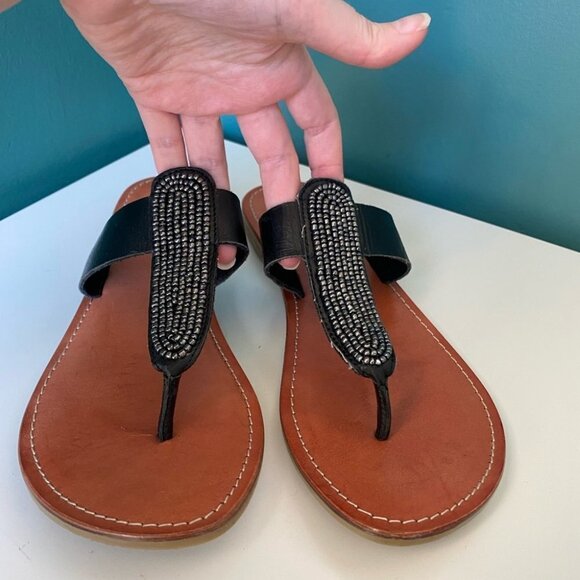 SEYCHELLES Thong Sandals Flip Flops Womens Size 9 Black Tan Gems - Picture 2 of 7
